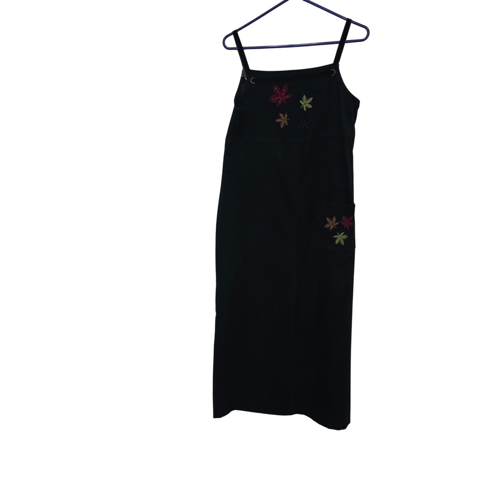 CDC Petites Black Jumper Dress Embroidered Fall Leaves Side Pocket Size 8P